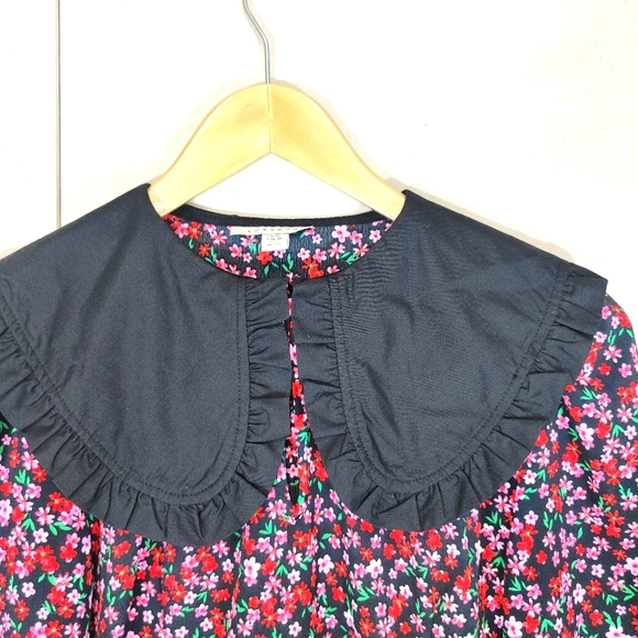 Topshop Red & Pink Floral Peter Pan Collar Dress Size UK 10 Ditsy Shift Smock - Picture 6 of 10